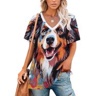AILLOSA TH-432 Tamamı Baskılı Kısa Kollu V Yakalı Kadın T-shirt