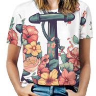 AILLOSA TH-433 Tamamı Baskılı Kısa Kollu Yuvarlak Yaka Kadın T-shirt