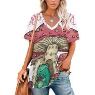AILLOSA TH-434 Tamamı Baskılı Kısa Kollu V Yakalı Kadın T-shirt