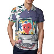 AILLOSA TH-435 3D Baskılı Desen Kısa Kollu Polo Yaka Erkek T-shirt
