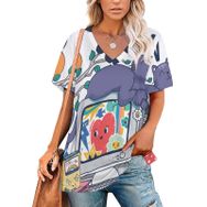 AILLOSA TH-435 Tamamı Baskılı Kısa Kollu V Yakalı Kadın T-shirt