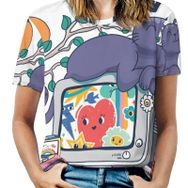 AILLOSA TH-435 Tamamı Baskılı Kısa Kollu Yuvarlak Yaka Kadın T-shirt
