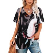 AILLOSA TH-436 Tamamı Baskılı Kısa Kollu V Yakalı Kadın T-shirt