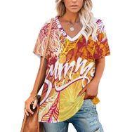 AILLOSA TH-437 Tamamı Baskılı Kısa Kollu V Yakalı Kadın T-shirt