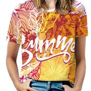 AILLOSA TH-437 Tamamı Baskılı Kısa Kollu Yuvarlak Yaka Kadın T-shirt