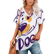 AILLOSA TH-438 Tamamı Baskılı Kısa Kollu V Yakalı Kadın T-shirt