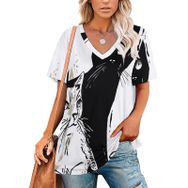 AILLOSA TH-440 Tamamı Baskılı Kısa Kollu V Yakalı Kadın T-shirt