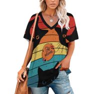 AILLOSA TH-443 Tamamı Baskılı Kısa Kollu V Yakalı Kadın T-shirt