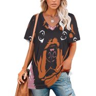 AILLOSA TH-445 Tamamı Baskılı Kısa Kollu V Yakalı Kadın T-shirt