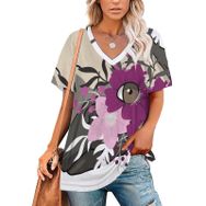 AILLOSA TH-446 Tamamı Baskılı Kısa Kollu V Yakalı Kadın T-shirt
