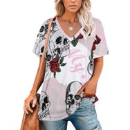 AILLOSA TH-447 Tamamı Baskılı Kısa Kollu V Yakalı Kadın T-shirt