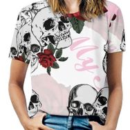 AILLOSA TH-447 Tamamı Baskılı Kısa Kollu Yuvarlak Yaka Kadın T-shirt