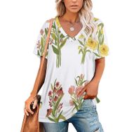 AILLOSA TH-450 Tamamı Baskılı Kısa Kollu V Yakalı Kadın T-shirt