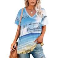 AILLOSA TH-451 Tamamı Baskılı Kısa Kollu V Yakalı Kadın T-shirt