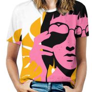 AILLOSA TH-452 Tamamı Baskılı Kısa Kollu Yuvarlak Yaka Kadın T-shirt