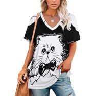 AILLOSA TH-453 Tamamı Baskılı Kısa Kollu V Yakalı Kadın T-shirt