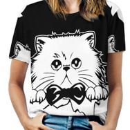 AILLOSA TH-453 Tamamı Baskılı Kısa Kollu Yuvarlak Yaka Kadın T-shirt