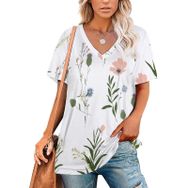 AILLOSA TH-454 Tamamı Baskılı Kısa Kollu V Yakalı Kadın T-shirt