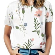 AILLOSA TH-454 Tamamı Baskılı Kısa Kollu Yuvarlak Yaka Kadın T-shirt