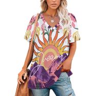 AILLOSA TH-460 Tamamı Baskılı Kısa Kollu V Yakalı Kadın T-shirt