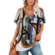 AILLOSA TH-463 Tamamı Baskılı Kısa Kollu V Yakalı Kadın T-shirt