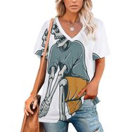 AILLOSA TH-464 Tamamı Baskılı Kısa Kollu V Yakalı Kadın T-shirt