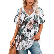 AILLOSA TH-465 Tamamı Baskılı Kısa Kollu V Yakalı Kadın T-shirt