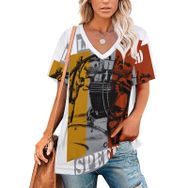 AILLOSA TH-466 Tamamı Baskılı Kısa Kollu V Yakalı Kadın T-shirt