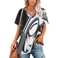AILLOSA TH-467 Tamamı Baskılı Kısa Kollu V Yakalı Kadın T-shirt