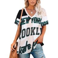 AILLOSA TH-468 Tamamı Baskılı Kısa Kollu V Yakalı Kadın T-shirt