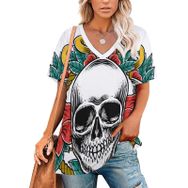 AILLOSA TH-470 Tamamı Baskılı Kısa Kollu V Yakalı Kadın T-shirt