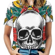 AILLOSA TH-470 Tamamı Baskılı Kısa Kollu Yuvarlak Yaka Kadın T-shirt