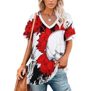 AILLOSA TH-475 Tamamı Baskılı Kısa Kollu V Yakalı Kadın T-shirt