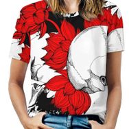 AILLOSA TH-475 Tamamı Baskılı Kısa Kollu Yuvarlak Yaka Kadın T-shirt
