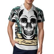 AILLOSA TH-480 3D Baskılı Desen Kısa Kollu Polo Yaka Erkek T-shirt