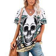 AILLOSA TH-480 Tamamı Baskılı Kısa Kollu V Yakalı Kadın T-shirt