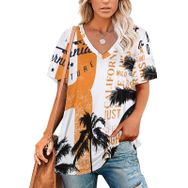 AILLOSA TH-481 Tamamı Baskılı Kısa Kollu V Yakalı Kadın T-shirt