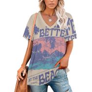 AILLOSA TH-482 Tamamı Baskılı Kısa Kollu V Yakalı Kadın T-shirt