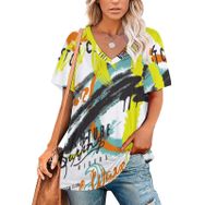 AILLOSA TH-483 Tamamı Baskılı Kısa Kollu V Yakalı Kadın T-shirt