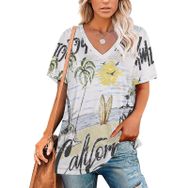 AILLOSA TH-484 Tamamı Baskılı Kısa Kollu V Yakalı Kadın T-shirt