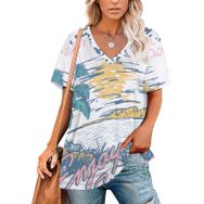 AILLOSA TH-485 Tamamı Baskılı Kısa Kollu V Yakalı Kadın T-shirt