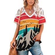 AILLOSA TH-486 Tamamı Baskılı Kısa Kollu V Yakalı Kadın T-shirt