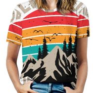 AILLOSA TH-486 Tamamı Baskılı Kısa Kollu Yuvarlak Yaka Kadın T-shirt