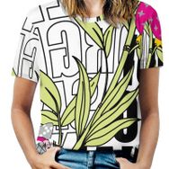 AILLOSA TH-487 Tamamı Baskılı Kısa Kollu Yuvarlak Yaka Kadın T-shirt
