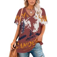 AILLOSA TH-488 Tamamı Baskılı Kısa Kollu V Yakalı Kadın T-shirt