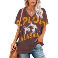 AILLOSA TH-489 Tamamı Baskılı Kısa Kollu V Yakalı Kadın T-shirt