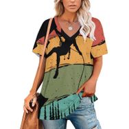 AILLOSA TH-490 Tamamı Baskılı Kısa Kollu V Yakalı Kadın T-shirt