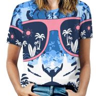 AILLOSA TH-493 Tamamı Baskılı Kısa Kollu Yuvarlak Yaka Kadın T-shirt