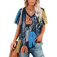 AILLOSA TH-495 Tamamı Baskılı Kısa Kollu V Yakalı Kadın T-shirt
