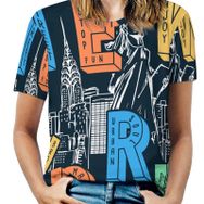AILLOSA TH-495 Tamamı Baskılı Kısa Kollu Yuvarlak Yaka Kadın T-shirt